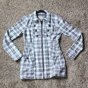 Vanity Plaid Trench Coat - Black and White